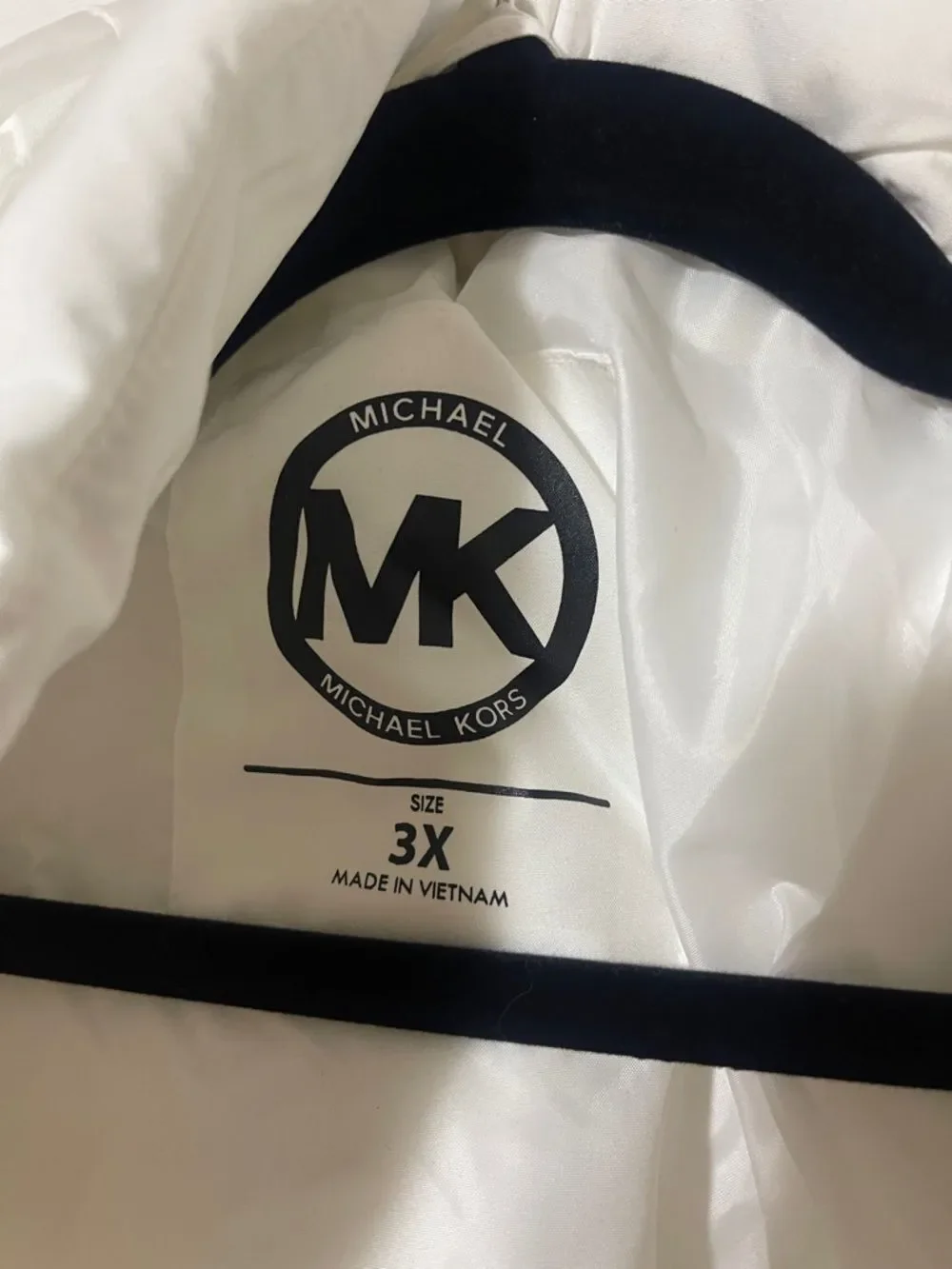 Michael Kors White Quilted Puffer Coat with Black Trim NEW